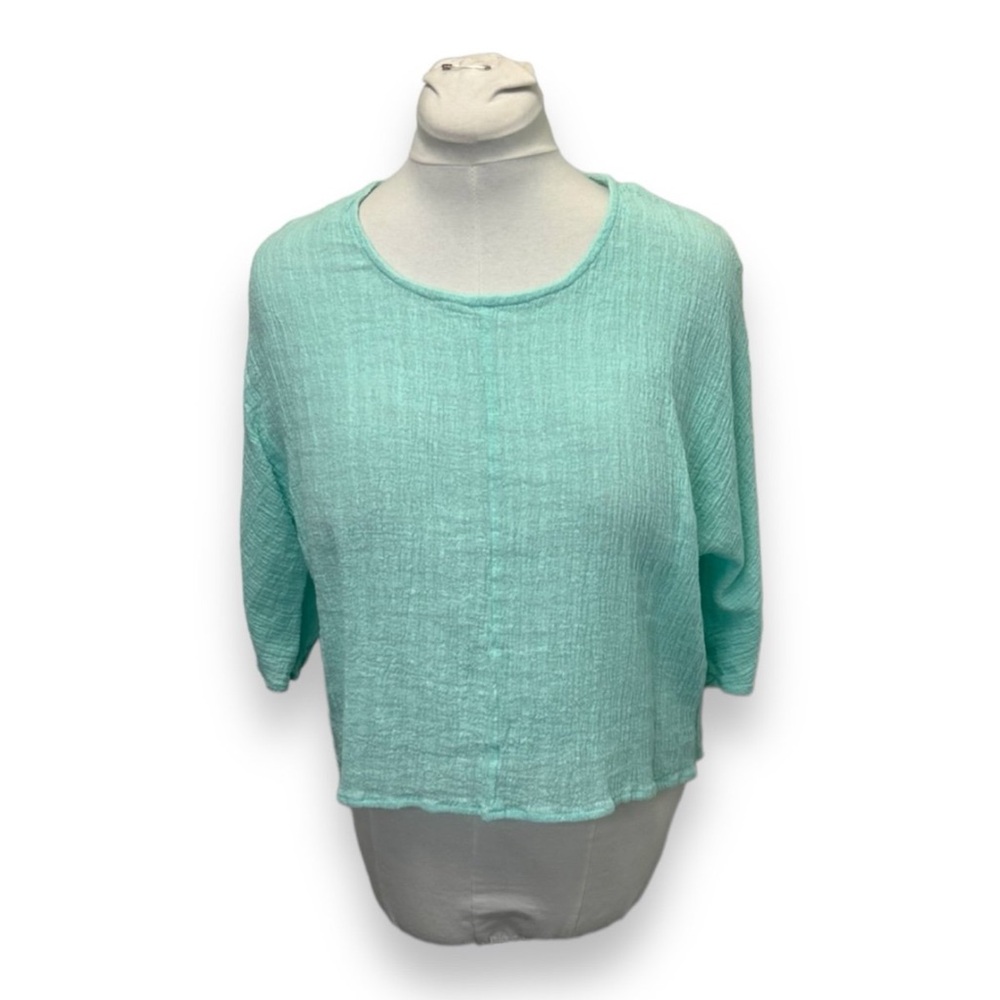For Cynthia Women’s Lightweight Linen Blend Gauzy Top Boxy Crinkled MintGreen M